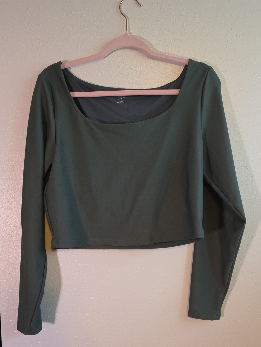 Old Navy Olive Scoop Neck Long Sleeve Crop Top